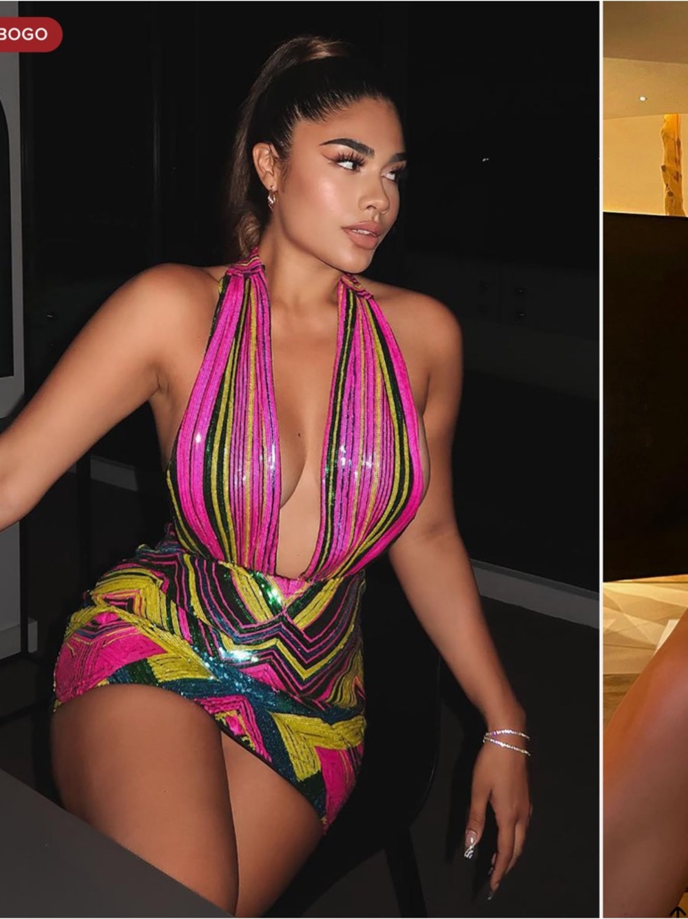 Fashion Nova Hot Pink & Neon Multi Sequin Halter Mini Dress